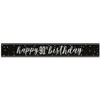 Black & Silver Glitz 90th Birthday Banner