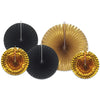 Black and Gold Decorative Fans, Set of 5