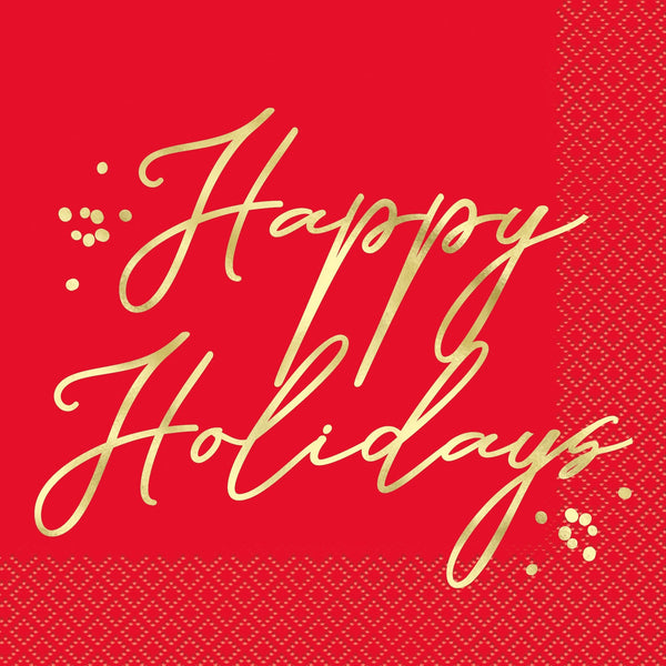 Blooming Holly "Happy Holidays" Lunch Napkins, 16 Count