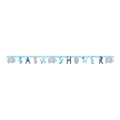 Blue Floral Elephant Baby Shower Banner