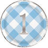 Blue Gingham 1st Birthday 9" Plates, 8 Count