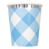 Blue Gingham 1st Birthday 9oz Cups, 8 Count