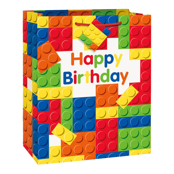 Building Blocks Happy Birthday Gift Bag, 12" x 10"