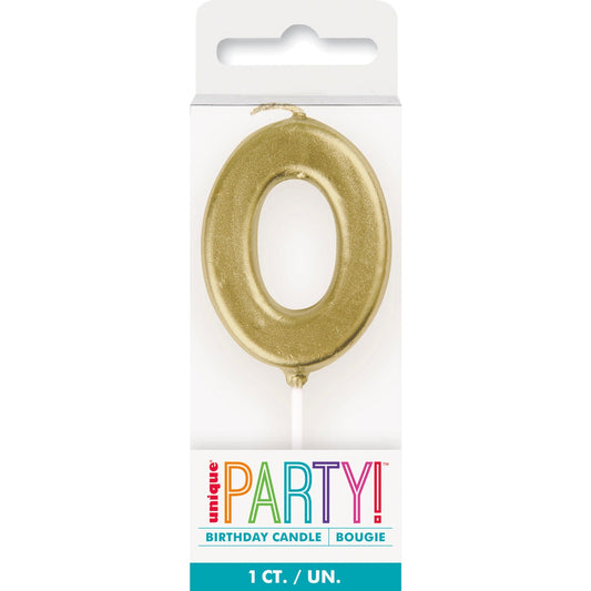 Candle - Number 0, Mini Metallic Gold, Pick Birthday