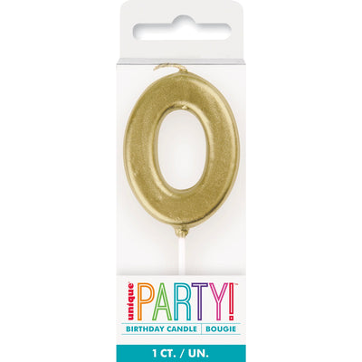 Candle - Number 0, Mini Metallic Gold, Pick Birthday