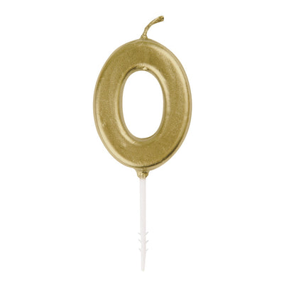 Candle - Number 0, Mini Metallic Gold, Pick Birthday