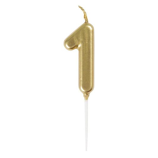 Candle - Number 1, Mini Metallic Gold, Pick Birthday