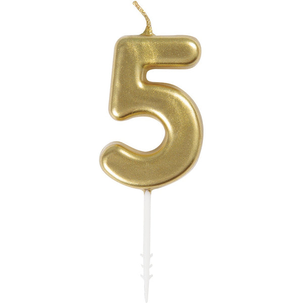 Candle - Number 5, Mini Metallic Gold, Pick, Birthday