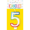 Candle - Number 5, Rainbow Border, Birthday
