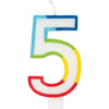 Candle - Number 5, Rainbow Border, Birthday