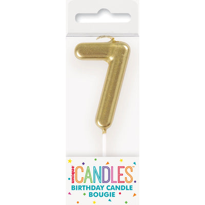 Candle - Number 7, Mini Metallic Gold, Pick, Birthday