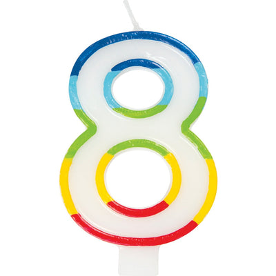 Candle - Number 8, Rainbow Border, Birthday