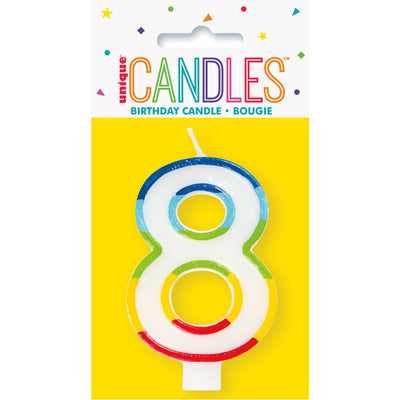 Candle - Number 8, Rainbow Border, Birthday