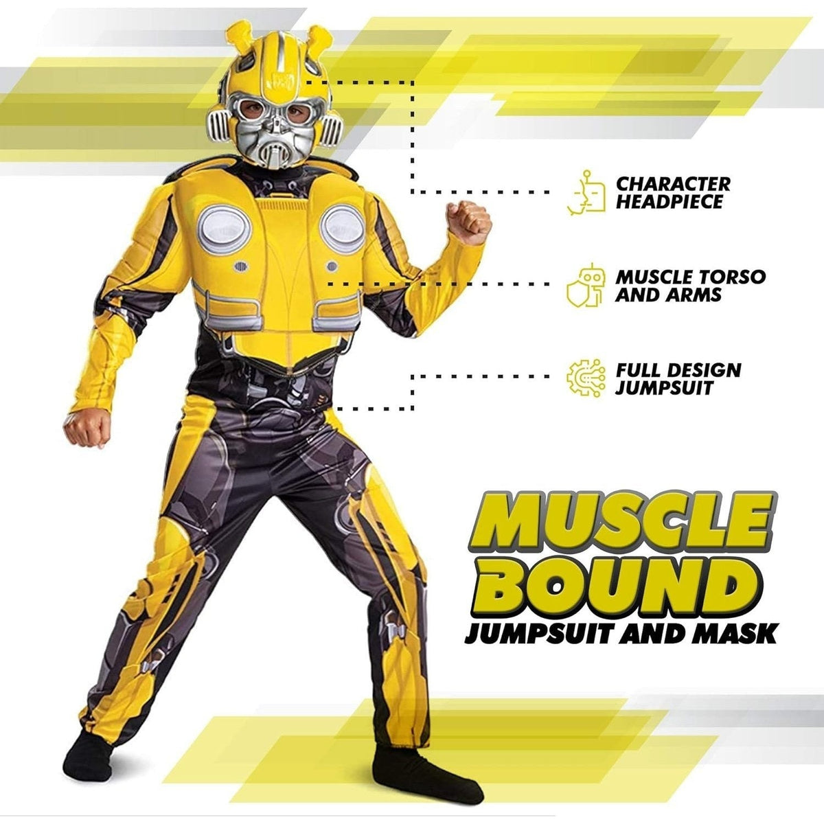 Children's Bumblebee Muscles Halloween Costume, Size Large 10-12