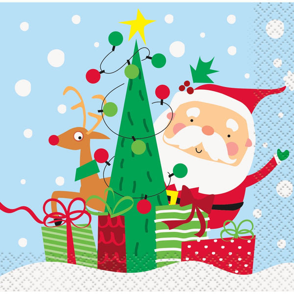 Colorful Santa 5" Beverage Napkins, 16 Count