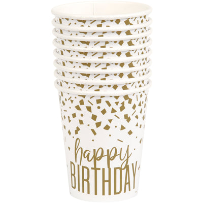 Confetti Gold Birthday 9oz. Paper Cups, 8 Count