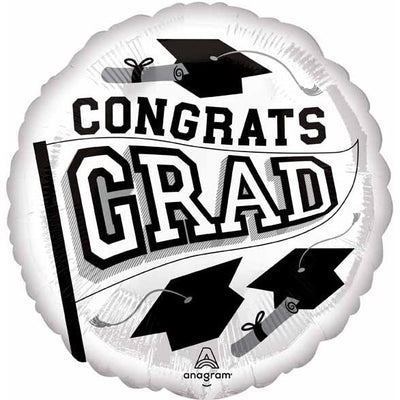Congrats Grad 18" White Foil Balloon