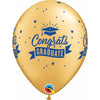 Congrats Graduate 11" Gold with Blue Ink Latex Balloons, 50 Count