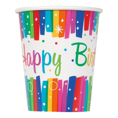 Cups - Paper, Rainbow, Ribbons "Happy Birthday", 9oz., 8 Count