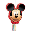 Mickey Mouse-shaped pinata with colorful tassels on a white background