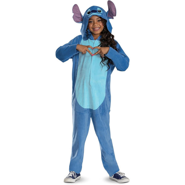 Disney Stitch Costume for Kids, Official Lilo and Stitch Hooded Jumpsuit Outfit, Child Size