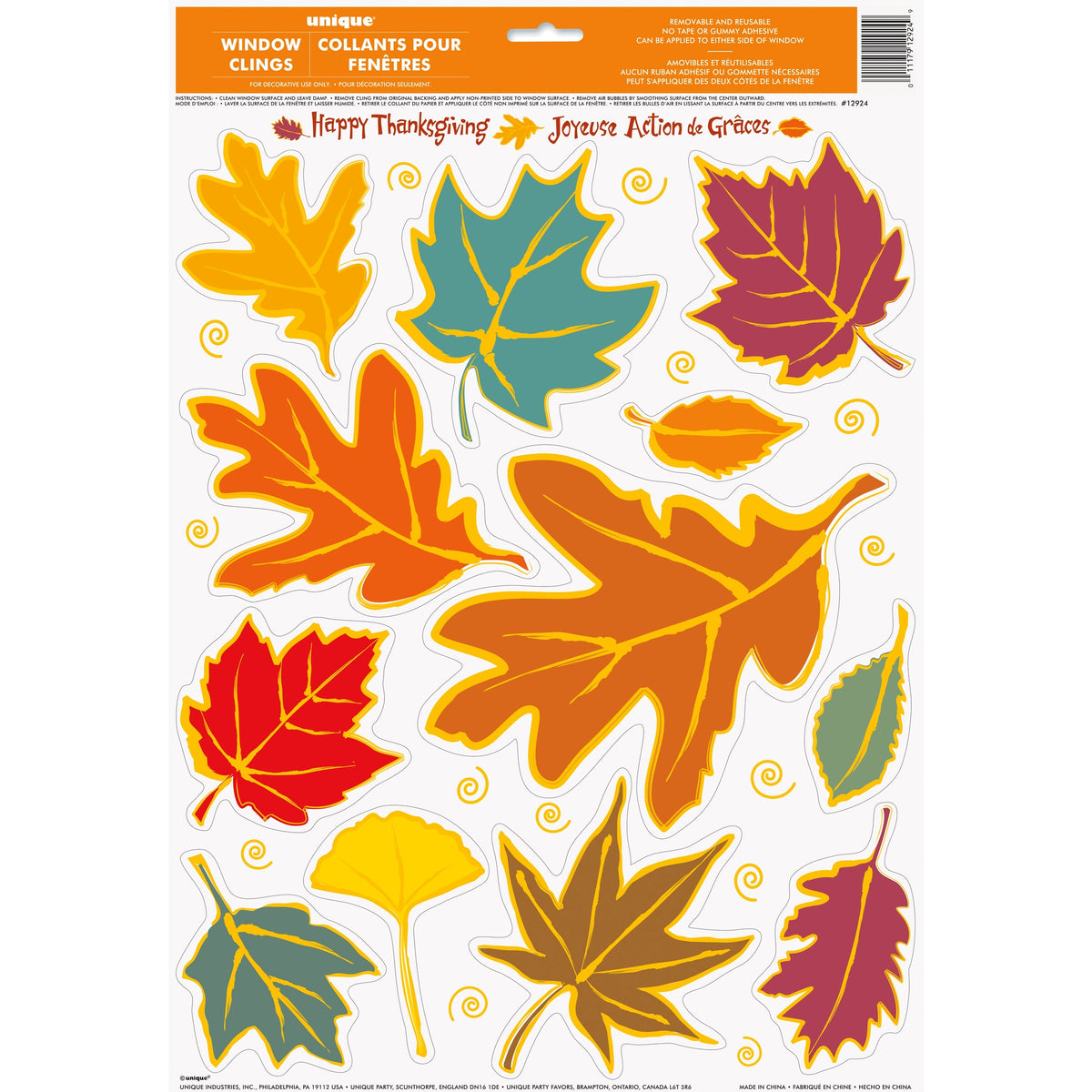 Fall Leaves Window Clings Assorted