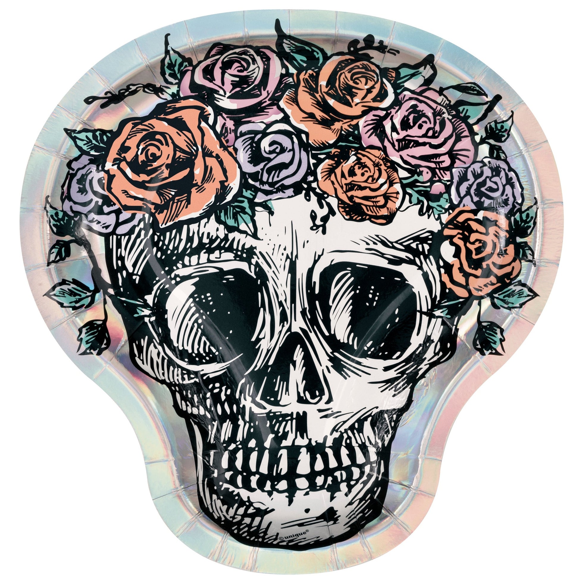 Floral Skull-Shaped Plates, 8 Count 8.25"