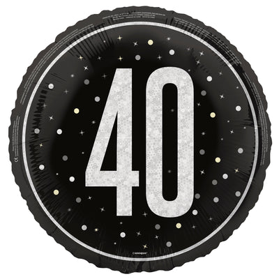Foil Balloon - 40th Birthday, Glitz Black, 18"