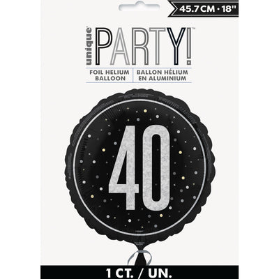 Foil Balloon - 40th Birthday, Glitz Black, 18"