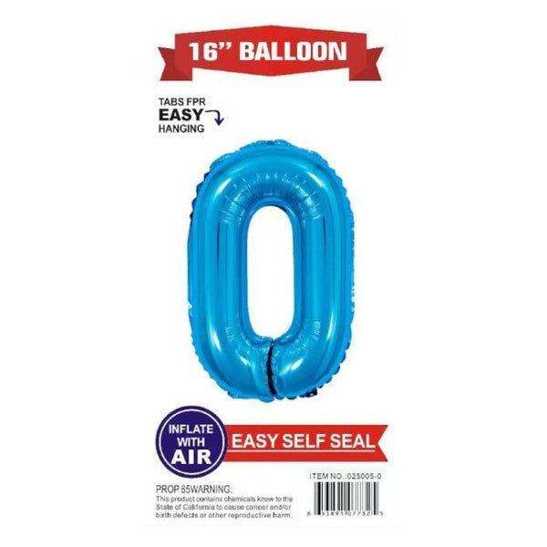 Foil Balloon - Mini Number Light Blue 0