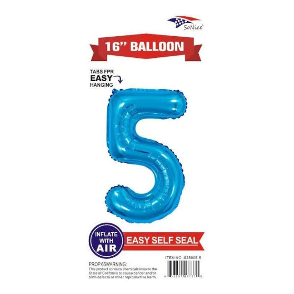 Foil Balloon - Mini Number Light Blue 5