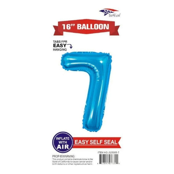 Foil Balloon - Mini Number Light Blue 7