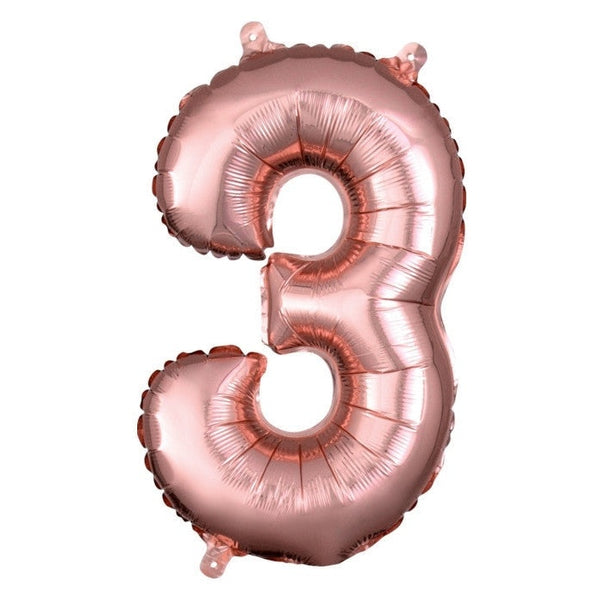Foil Balloon - Mini Number Rose Gold 3 16 Inch Air-Filled Only
