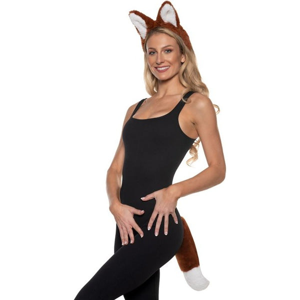 Fox Headband With Attached Plush Ears, Tail With Attached Belt Loop