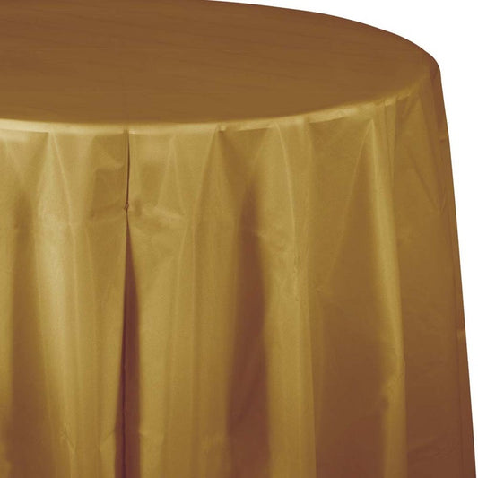 Glittering Gold Plastic Octagon Round Table Cover - 82" 1CT