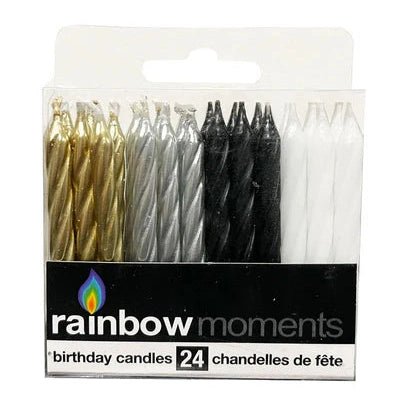 Gold, Silver, Black, White Birthday Candles, Set of 24