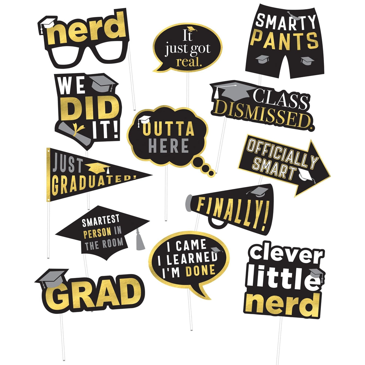 Grad Hot-Stamped Photo Props - Black, Silver, Gold