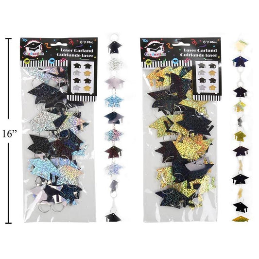 Graduation Laser Cap Garland, Assorted Black with Gold/Silver