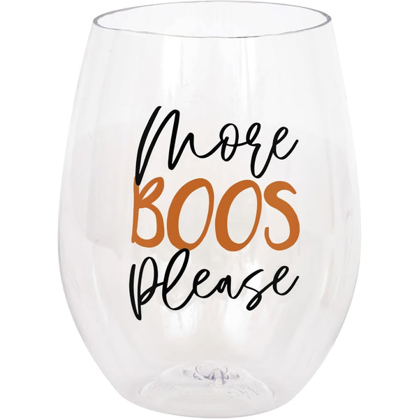 Halloween More Boos Please" Plastic Stemless Wine Glass I Pack of 1 - 15oz.