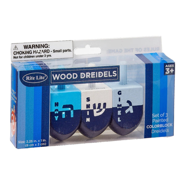 Hand Painted Wooden Dreidels, Blue, Gift Box, 3 Count