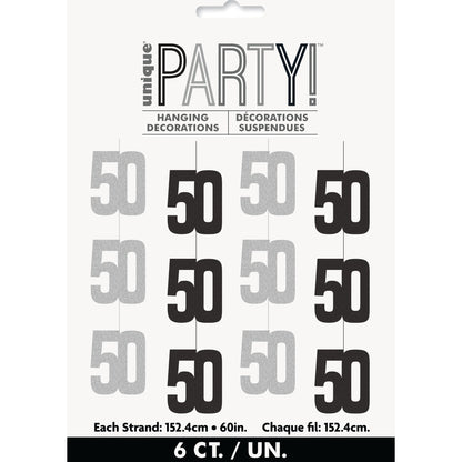 Hanging Decorations - Black & Silver Glitz 50th Celebration