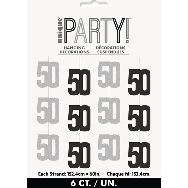 Hanging Decorations - Black & Silver Glitz 50th Celebration