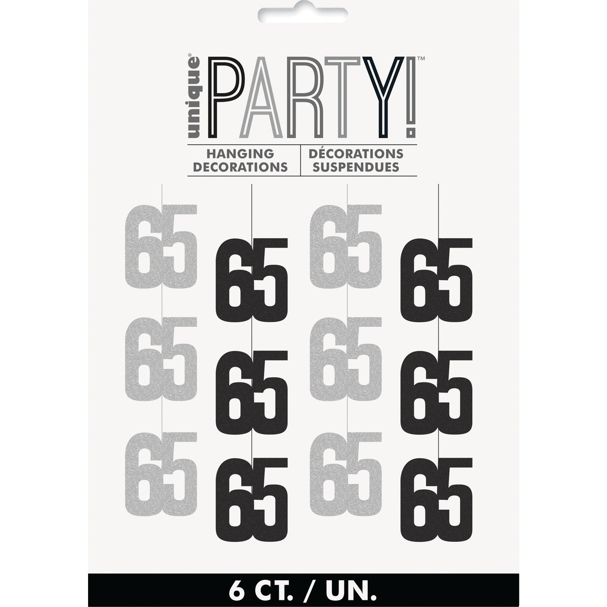 Hanging Decorations - Black & Silver Glitz 65th Birthday