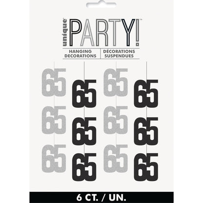 Hanging Decorations - Black & Silver Glitz 65th Birthday