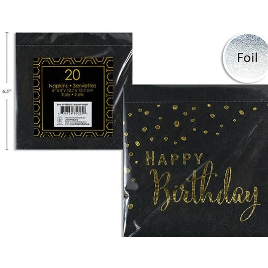 Happy Birthday Black & Gold Beverage Napkins