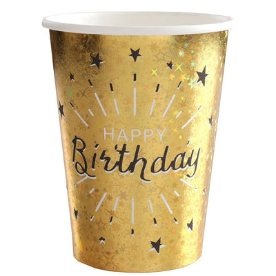 Happy Birthday Sparkling Gold Tumblers, Set of 10
