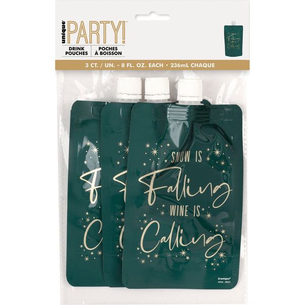 Modern Christmas Green & Gold 8oz Drink Pouch