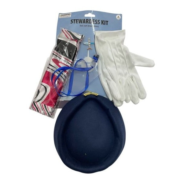 NEW: Stewardess Accessory Kit Hat, scarf, brooch, gloves, ID card