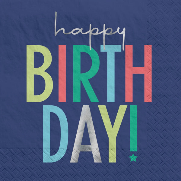 Napkin - Lunch, Blue, Modern Birthday, 3-Ply, 6.5", 16 Count