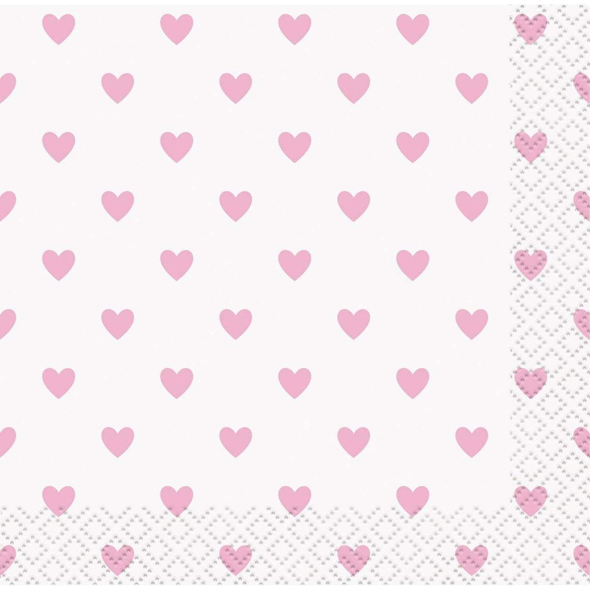 Napkins - Beverage, Pink Hearts, Baby Shower, 16 Count
